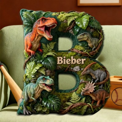 Personalised Dinosaur World Letter Pillow with Custom Name Christmas Gift for Kids