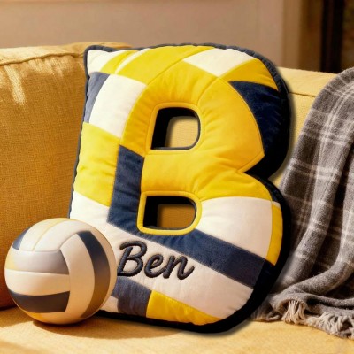 Personalised Volleyball Themed Letter Shaped Pillow with Custom Name Volleyball Fans Gifts Christmas Gift for Volleyball Lover