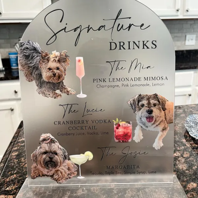 Dog Signature Drink Bar Menu Sign Custom Acrylic Pet Portrait Signature Drink Sign Wedding Gift