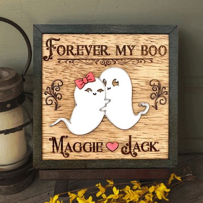 Personalised Forever My Boo Wood Sign Halloween Ghosts Spooky Decor Horror Gift for Couples