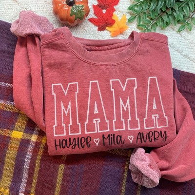 Personalised Art Print Mama Sweatshirt Hoodie With Kids Names Unique Gift For Mum Christmas Gift Ideas