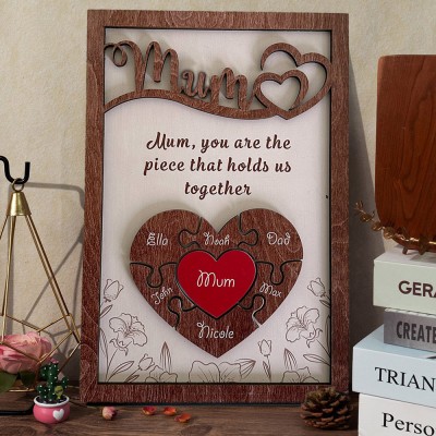 Custom Wooden Mum Puzzle Piece Sign with Kids Names Gift Ideas for Mum New Mum Gift Mother's Day Gifts