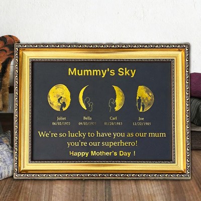 Mummy's Sky Moon Phase Print Frame with Kids Names Personalised Gifts for Mum Grandma Mother's Day Gift Ideas
