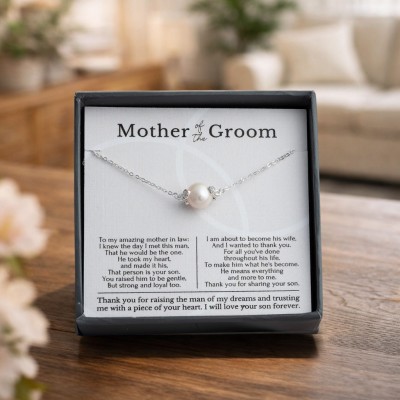 Sterling Silver Pearl Necklace – Mother of the Groom Gift from Bride, Sentimental “Thank You for Raising the Man”