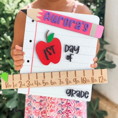 Personalised Back to School Sign Interchangeable First/100th/Last Day Sign Photo Prop Gifts for Kids