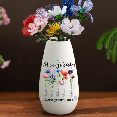 Mummy's Garden Birth Month Flower Vase with Kids Names Custom Gifts for Grandma Mum Mother's Day Gift Ideas