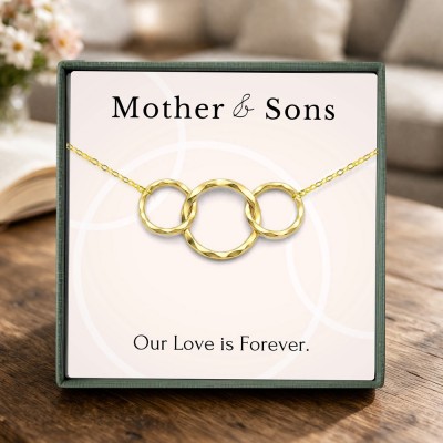 Mother with 2 Sons Necklace – 3 Linked Circles Sterling Silver, Mother's Day Gift from Sons