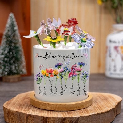 Personalised Mum's Garden Birth Month Flower Pot with Kids Names Gift for Mum Grandma Christmas Gifts
