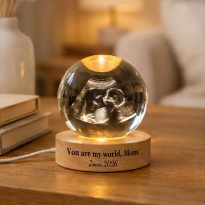 Personalised Crystal Ball Night Light with Baby Ultrasound – First Mother's Day Gift for New Mum, Baby Shower Gift