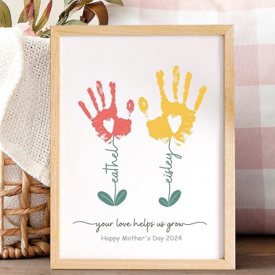 Custom DIY Handprint Wood Frame Sign With Kids Names Mother's Day Gift Ideas Famliy GIfts