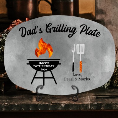 Custom Dad's Grilling Plate With Kids Names Family Gift Ideas Father's Day Gift