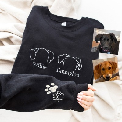 Embroidered Dog Ears with Personalised Names Hoodie Custom Pet Crewneck Sweatshirt Unique Gift For Pet Lover