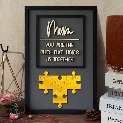 Personalised Mum You Are The Piece That Holds Us Together Wood Puzzle Sign with Kids Names for Mum Grandma Mother's Day Gift