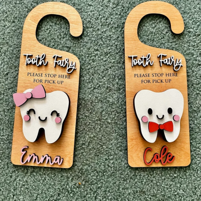 Personalised Tooth Fairy Door Hanger With Money Holder Keepsake Gift for Kids