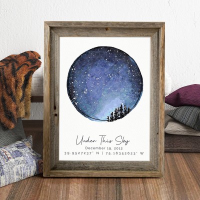 Custom Star Map Print Frame Personalised Gifts for Couple Anniversary Gift Ideas