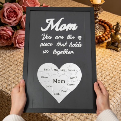 Mum You Are The Piece That Holds Us Together Personalised Mum Puzzle Piece Name Sign with Kids Names Gifts for Mum Mother's Day Gift