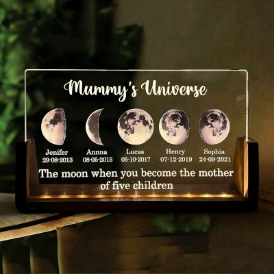 Custom Mum's Universe Moon Phase Night Light with Kids Names Unique Gifts for Mum Mother's Day Gift Ideas