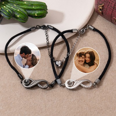 Personalised Couple Infinite Shaped Projection Bracelet With Magnetic Heart Charm Keepsake Gift For Couple Soulmate