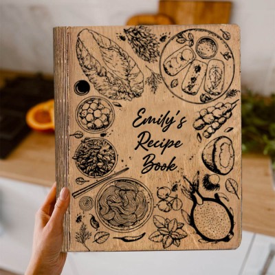 Personalised Recipe Book Wooden Blank Binder Custom Engraved Journal for Mum Christmas Gift Family Keepsake Gifts
