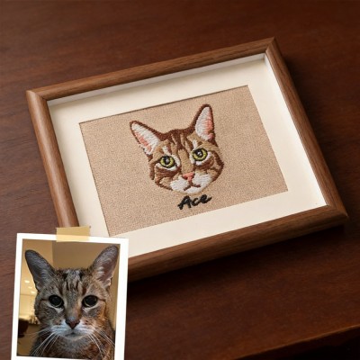Custom Embroidered Pet Portrait Frame Personalised Dog or Cat Keepsake Gift Unique Memorial Gift For Pet Lovers