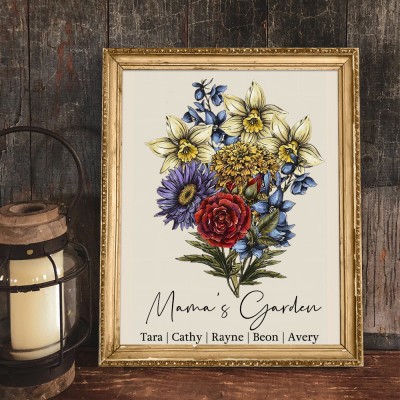 Mama's Garden Birth Flower Bouquet Frame Personalised Gifts for Mum Grandma Christmas Gift Ideas