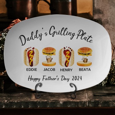 Personalised Daddy's Grilling BBQ Plate With Art Print Platter Father's Day Gift Ideas