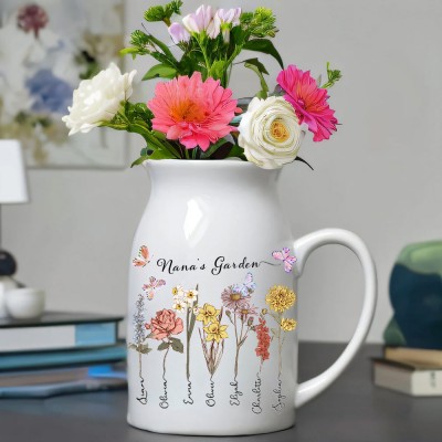 Custom Nana's Garden Birth Flower Vase With Grandkids Names Gifts For Nana Mum Mother's Day Gift Ideas
