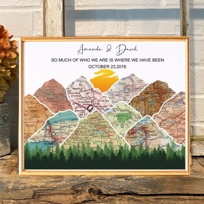 Personalised Long Distance Mountain Adventure Travel Map Keepsake Gifts for Anniversary Christmas