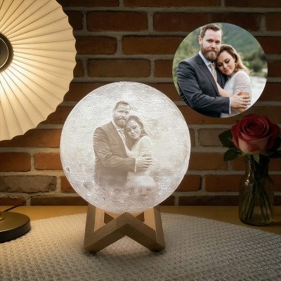 Custom Photo 3D Moon Lamp Personalised Photo Printed Lunar Night Light, Romantic Couples Gift Bedside Lamp
