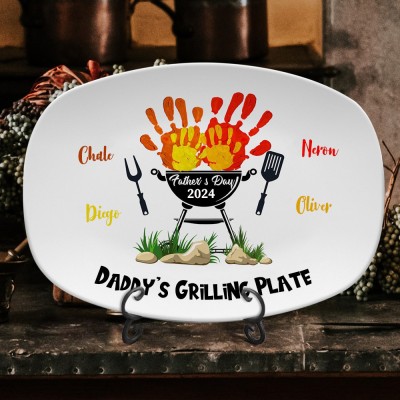 Personalised Handprint BBQ Grilling Platter with Kids Names Father's Day Gift
