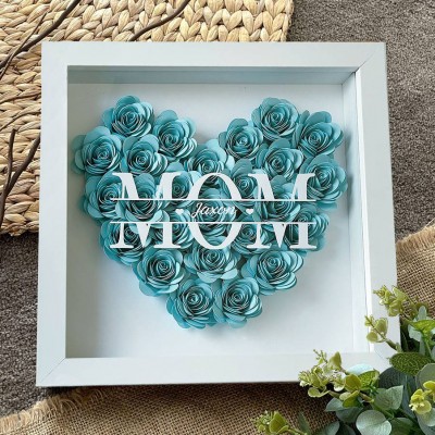 Custom Mum Heart Shape Paper Flower Shadow Box Unique Gift for Mum Grandma Christmas Gift