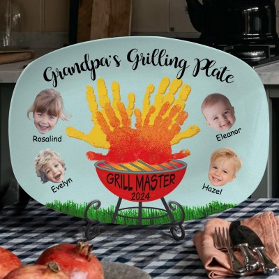 Personalised Grandpa's Grilling Plate with Kids Names and Photo Father's Day Gift