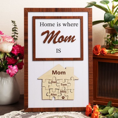 Home Is Where Mum Is Personalised Wood Mum Puzzle Sign Gift for Mum Grandma Mother's Day Gifts