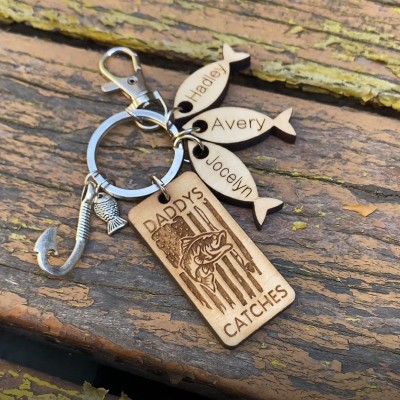 Personalised Handmade Fishing Keychain We're Hooked on Daddy Father's Day Gift