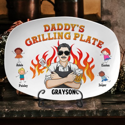 Daddy's Grilling Plate Personalised Platter with Kids Name for Dad Father's Day Gift