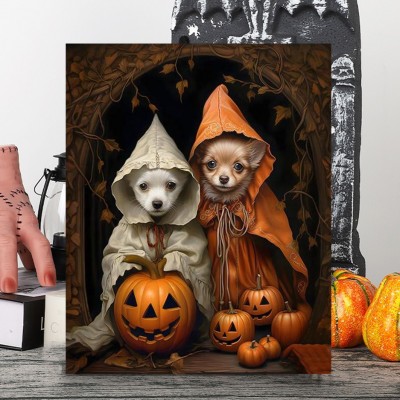 Personalised Halloween Pet Portrait Frame Custom Halloween Poster Funny Wall Art for Pet Lovers Memorial Gifts