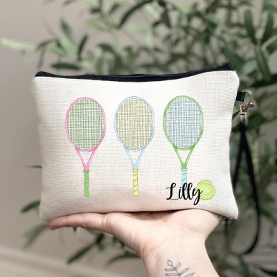 Personalised Tennis Wristlet Bag – Custom Name Tennis Zipper Pouch, Makeup Bag, Gift for Tennis Players & Teams