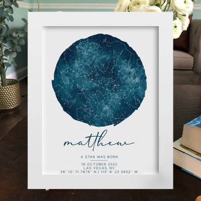 Personalised Constellation Star Map Print Frame Wedding Anniversary Gifts Custom Gift for Couples