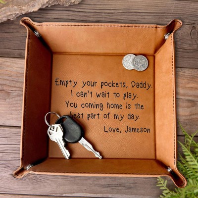 Empty Your Pockets Daddy Personalised Engraved Leather Valet Tray Unique Gifts for Dad Christmas Gift