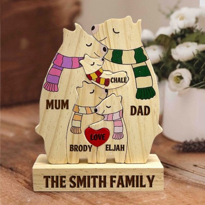 Personalised Wooden Bear Family Puzzle with Engraved Names Family Keepsake Gifts Christmas Gift