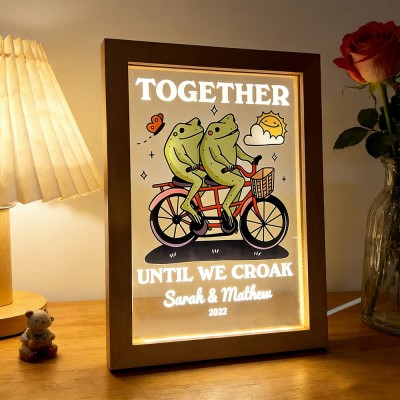 Personalised Frog Illustration Night Light Frame with Name Gift for Couples Anniversary Gift Valentine's Day Gifts