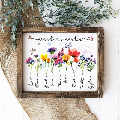 Personalised Wooden Birth Month Flower Frame Sign Grandma's Garden Gifts Mother's Day Gift Ideas