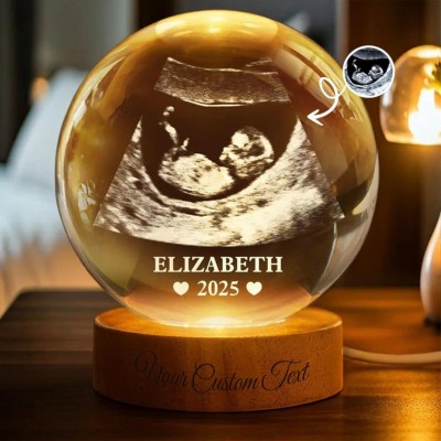 Personalised Ultrasound Crystal Ball Lamp – Baby Sonogram Keepsake, Nursery Night Light, Baby Shower Gift