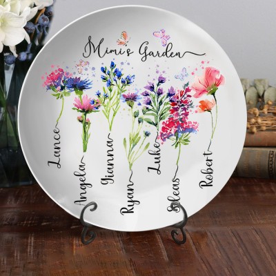 Personalised Birth Month Flower Family Platter with Kids Names Unique Gifts for Mum Gramdma Mother's Day Gift Ideas