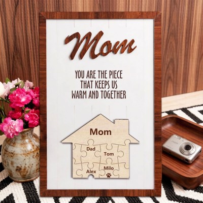 Mom You Are The Piece That Holds Us Together Personalised Grandma Puzzle Piece Name Sign with Kids Names Gifts for Mum Mother's Day Gift