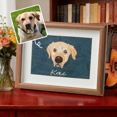 Custom Embroidered Pet Portrait Frame Personalised Dog or Cat Keepsake Gift Unique Memorial Gift For Pet Lovers