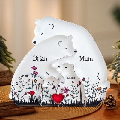 Personalised Acrylic Hugging Bear Family Puzzle with Kids Names Unique Gifts for Mum Grandma Mother's Day Gift Ideas