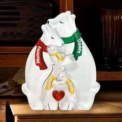 Acrylic Hugging Bear Family Puzzle with Kids Names Custom Gifts for Mum Grandma Mother's Day Gift Ideas
