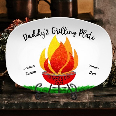 Personalised BBQ Daddy's Grilling Plate with Names Father's Day Gifts