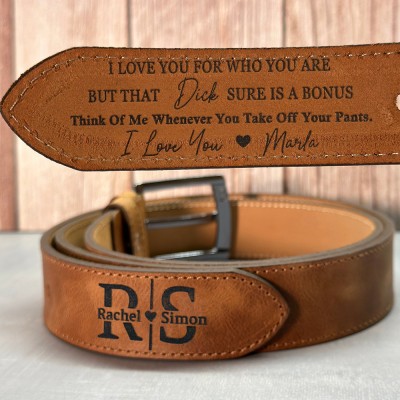 Mens Engraved Leather Belt Personalised Gifts for Him Anniversary Gift for Husband Christmas Gift